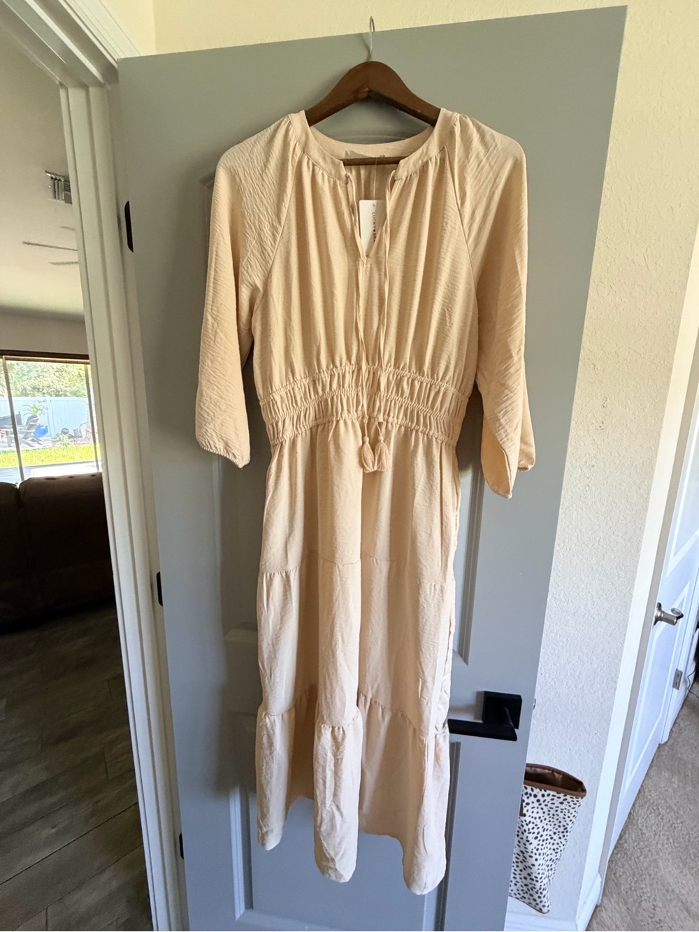 Lucky Brand Cream Smocked-Waist Maxi Dress
